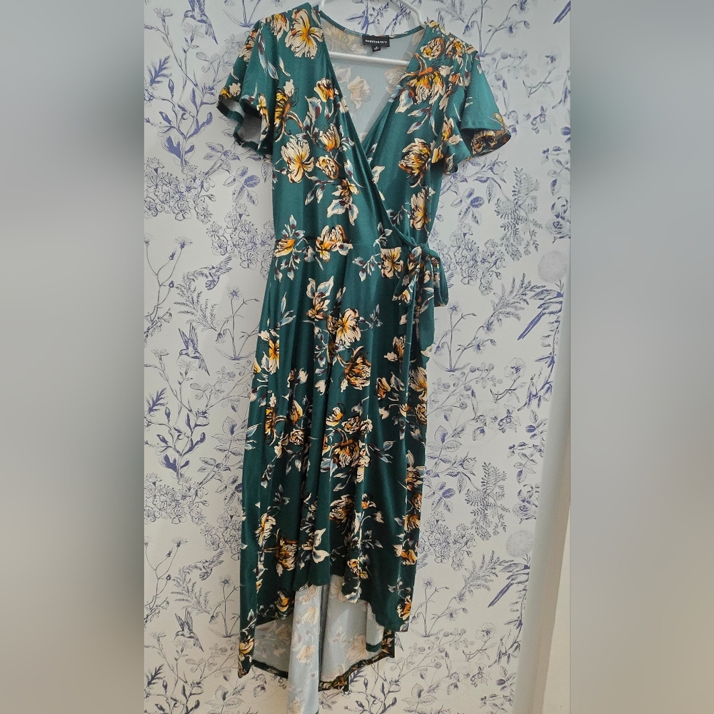 Floral Wrap Maxi Dress in Teal Green
